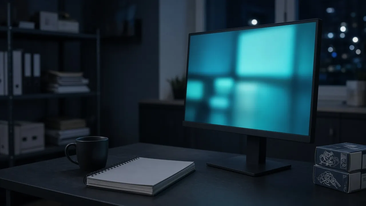 Pantalla de gestión de inventario con líneas de stock y pedidos por canal en un puesto de trabajo de almacén